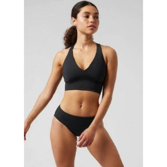 NWT Athleta Small A-C Black Plunge Bikini Top Classic Swim Sporty Wireless $59 - Picture 1 of 5